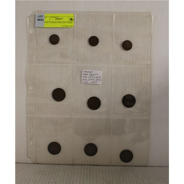 NINE CANADA ONE CENT COINS