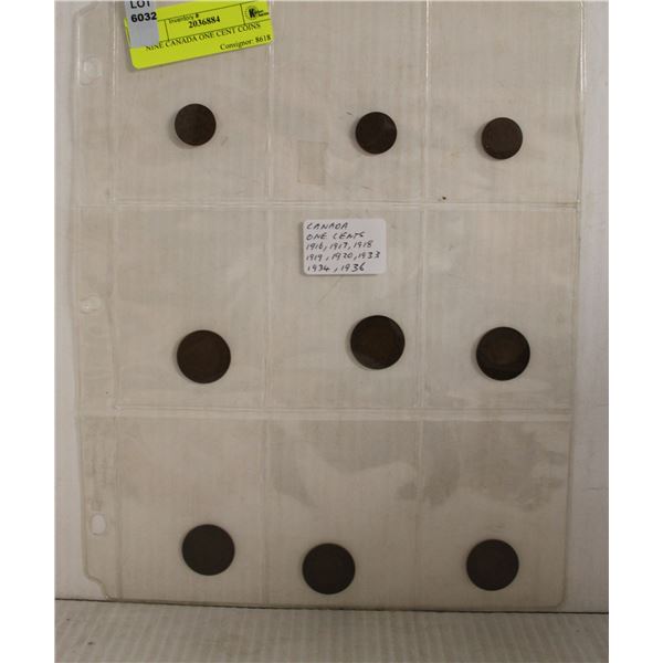 NINE CANADA ONE CENT COINS