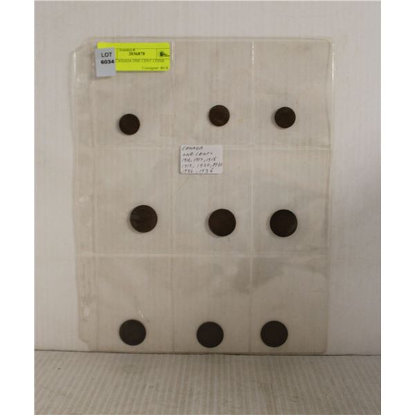 NINE CANADA ONE CENT COINS