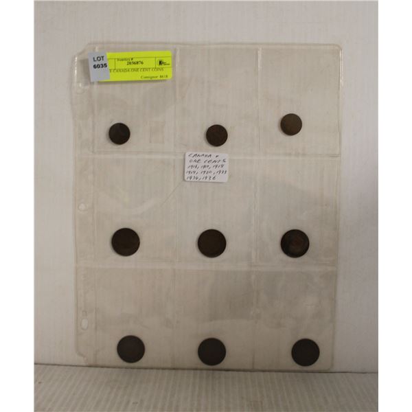 NINE CANADA ONE CENT COINS