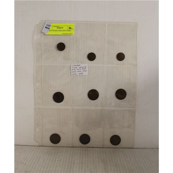 NINE CANADA ONE CENT COINS