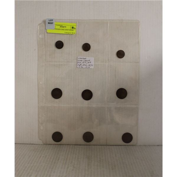 NINE CANADA ONE CENT COINS