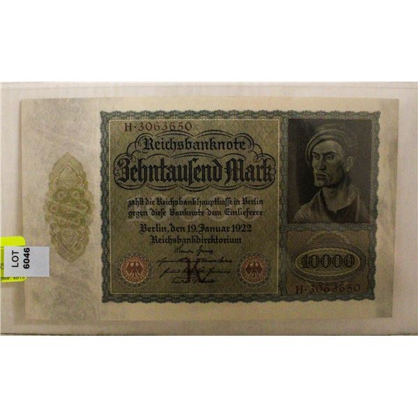 GERMANY 10 000 MARK NOTE 1922