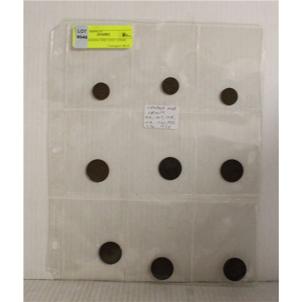 NINE CANADA ONE CENT COINS