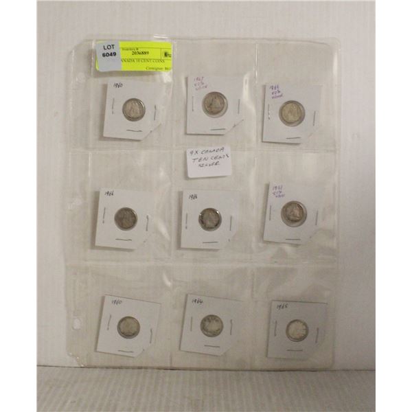 NINE CANADA 10 CENT COINS