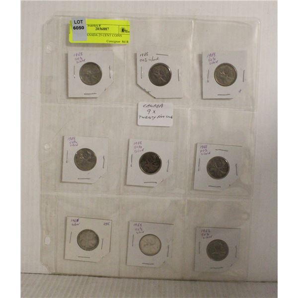 NINE CANADA 25 CENT COINS