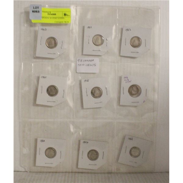 NINE CANADA 10 CENT COINS