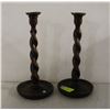 Image 1 : PAIR OF BARLEY TWIST WOODEN CANDLE HOLDERS