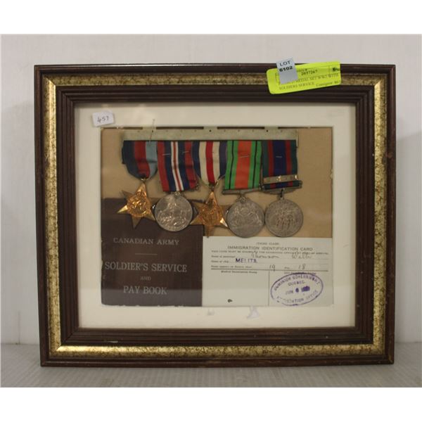 FRAMED MEDAL SET WW2 WITH SOLDIERS SERVICE