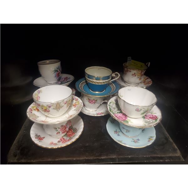 LOT OF 10 ASSORTED FINE CHINA CUPS AND SAUCERS