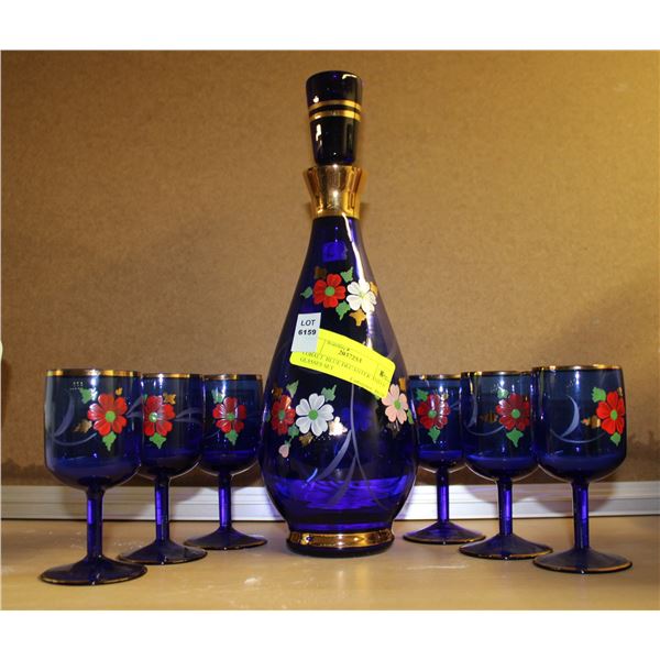 COBALT  BLUE DECANTER AND 6 GLASSES SET