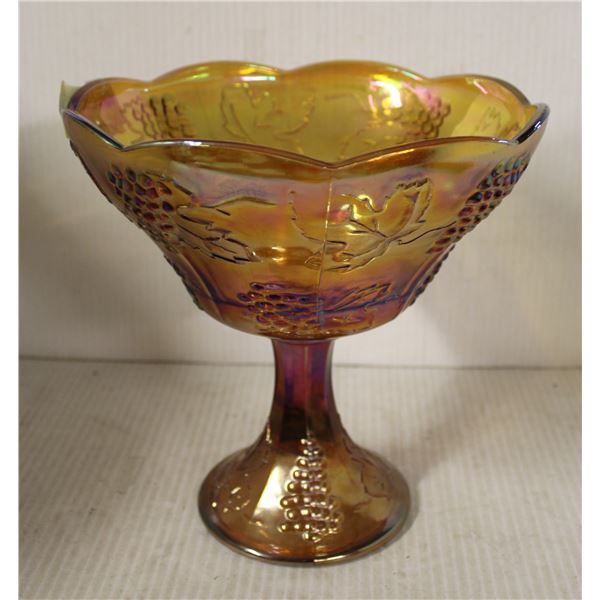 AMBER LUSTRE BOWL ON PEDESTAL GRAPES
