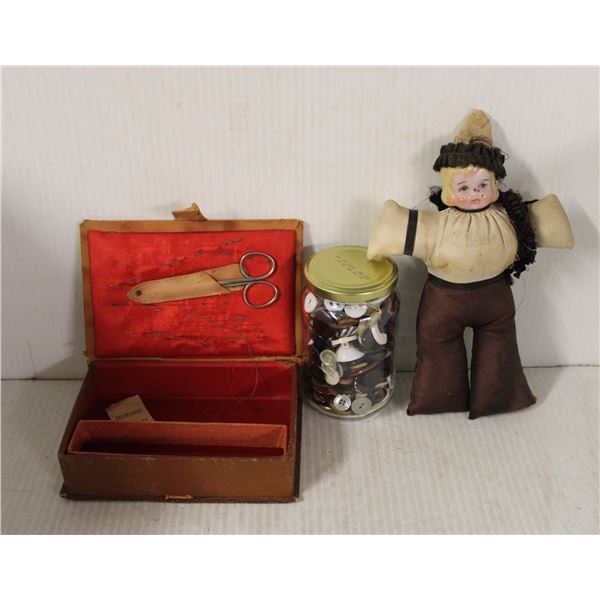 VINTAGE SEWING BOX PIN CUSHION BUTTONS