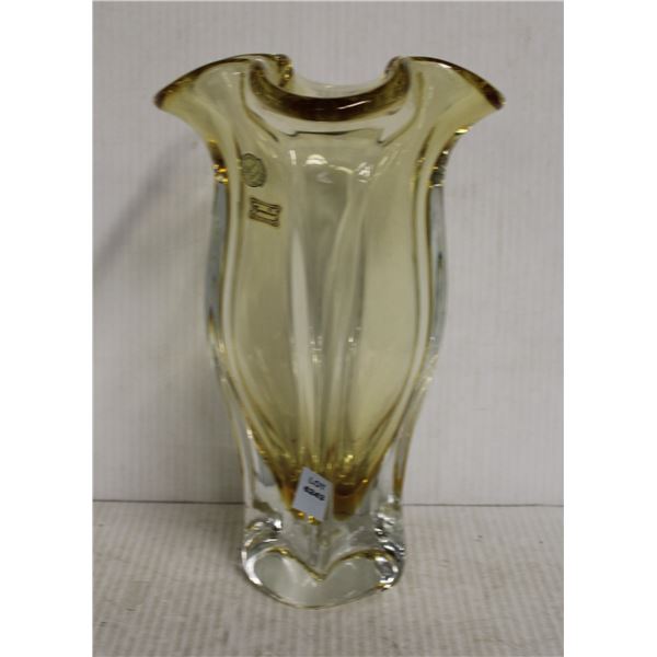 CZECH REPUBLIC HANDMADE GLASS VASE AMBER