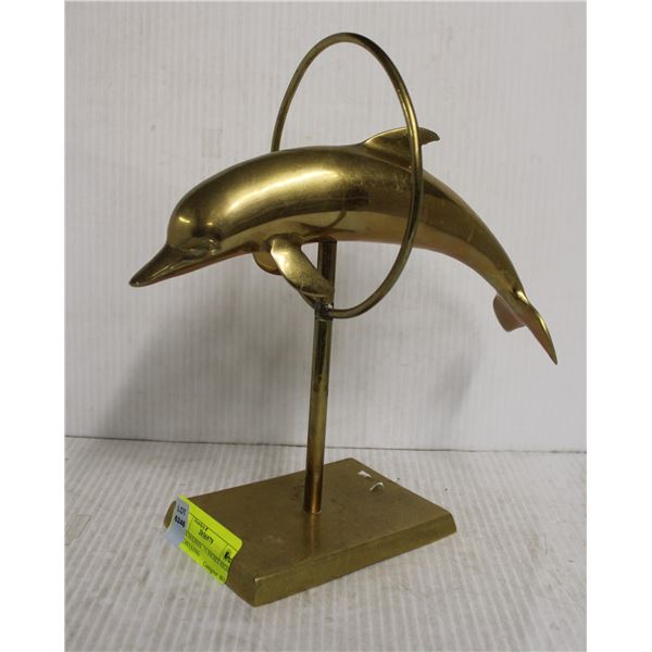 BRASS DOLPHIN , 11 INCHES HIGH, 11 INCHES LONG