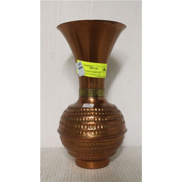 COPPER VASE FLORENTIA ARTCRAFT CANADA 11 IN
