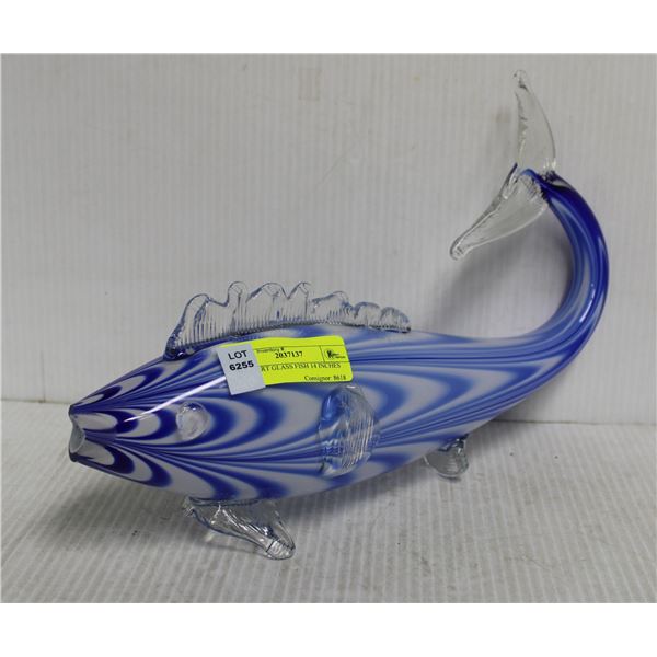 BLUE ART GLASS FISH 14 INCHES