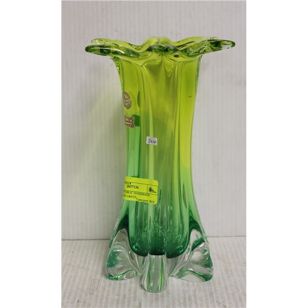 CZECH REPUBLIC HANDMADE GLASS VASE GREEN