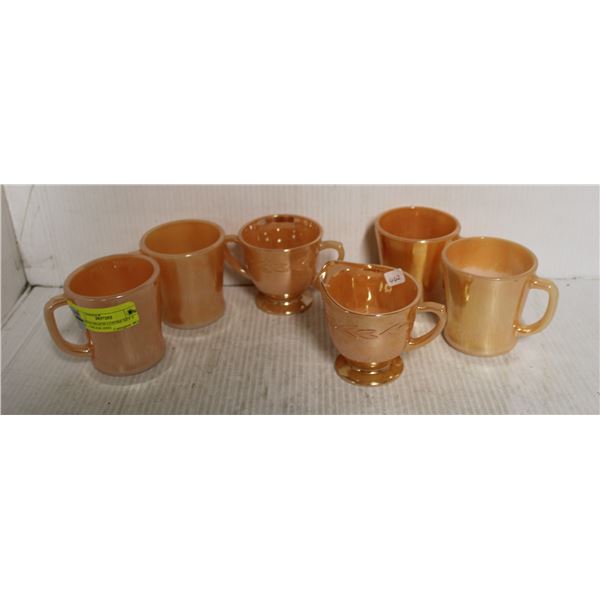 FIREKING PEACH LUSTRE SET 4 CUPS , CREAM AND