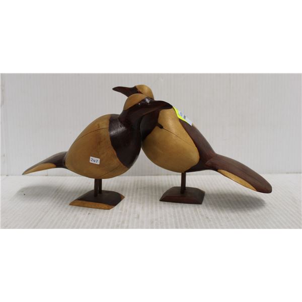 PAIR OF WOODEN CARVED BIRDS