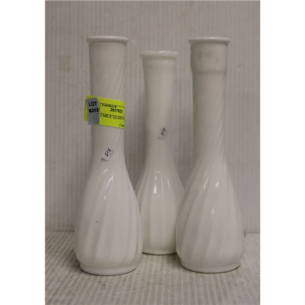 SET OF 3 MILK GLASS VASES