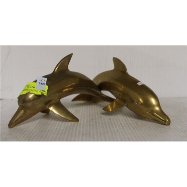 PAIR OF BRASS DOLPHINS 11 INCHES
