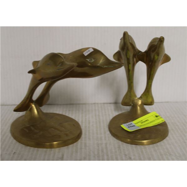 PAIR OF BRASS DOLPHINS 5 INCHES HIGH