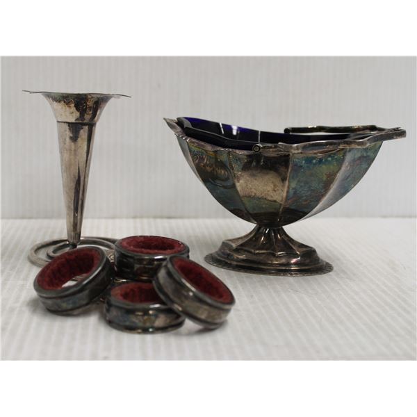 LOT SILVER PLATED BASKET(GLASS INSERT), CANDLE