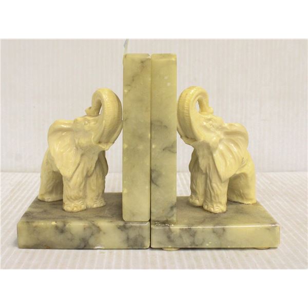 PAIR OF BOOKENDS ALABASTER ELEPHANTS