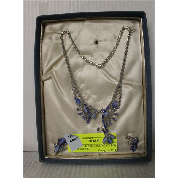 NECKLACE AND EARRINGS IN BOX VINTAGE BLUE