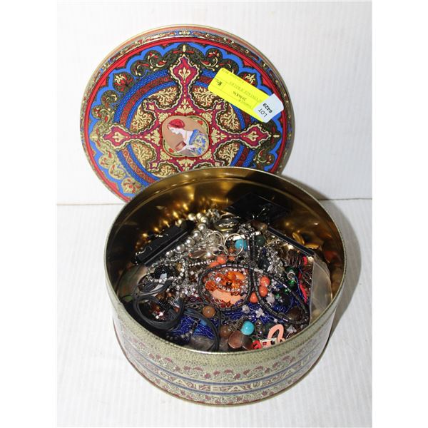 TIN OF VINTAGE JEWELRY