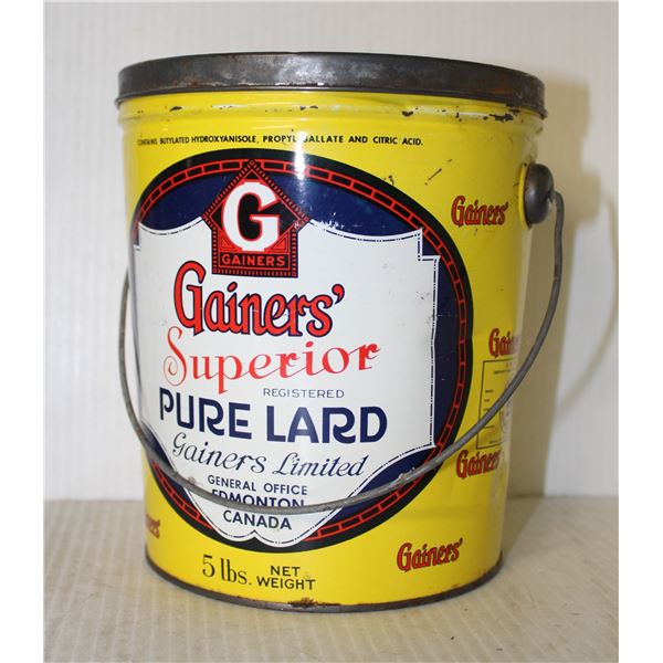 GAINERS LARD TIN 5 POUNDS
