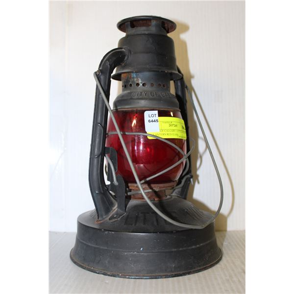 CITY OF CALGARY , LITTLE WIZARD LANTERN RED GLASS