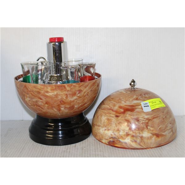 VINTAGE BAR SHOT DISPENSER WITH GLASSES