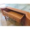 Image 8 : Antique Desk w/ Stone Top, Contoured Sides, 5 Drawers 62"x27"x32"H (one handle missing)