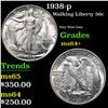 Image 1 : 1938-p Walking Liberty Half Dollar 50c Grades Choice+ Unc