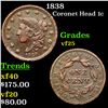 Image 1 : 1838 Coronet Head Large Cent 1c Grades vf+