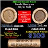 Image 1 : Mixed small cents 1c orig shotgun roll, 1918-d Wheat Cent, 1896 Indian Cent other end, Brinks Wrappe