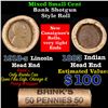Image 1 : Mixed small cents 1c orig shotgun roll, 1918-s Wheat Cent, 1883 Indian Cent other end, Brinks Wrappe