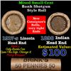 Image 1 : Mixed small cents 1c orig shotgun roll, 1917-s Wheat Cent, 1898 Indian Cent other end, Brinks Wrappe