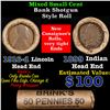 Image 1 : Mixed small cents 1c orig shotgun roll, 1916-d Wheat Cent, 1899 Indian Cent other end, Brinks Wrappe