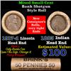 Image 1 : Mixed small cents 1c orig shotgun roll, 1917-d Wheat Cent, 1883 Indian Cent other end, Brinks Wrappe