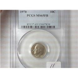 1970 Roosevelt Dime PCGS MS65FB