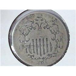 1866 With Rays Shield Nickel