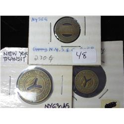 3 Assorted New York Transit Tokens