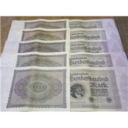 10-1923 German 100,000 Mark Inflation Notes