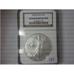 2008 American Silver Eagle NGC (GEM UNC)