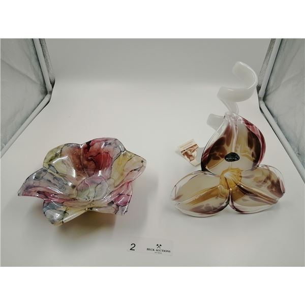 Murano Art Glass Flower 8.5" Tall and Art Glass Bowl