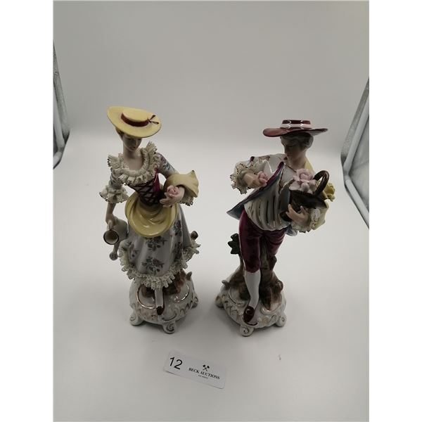 Two Porcelain Victorian Figurines 11" Tall Each