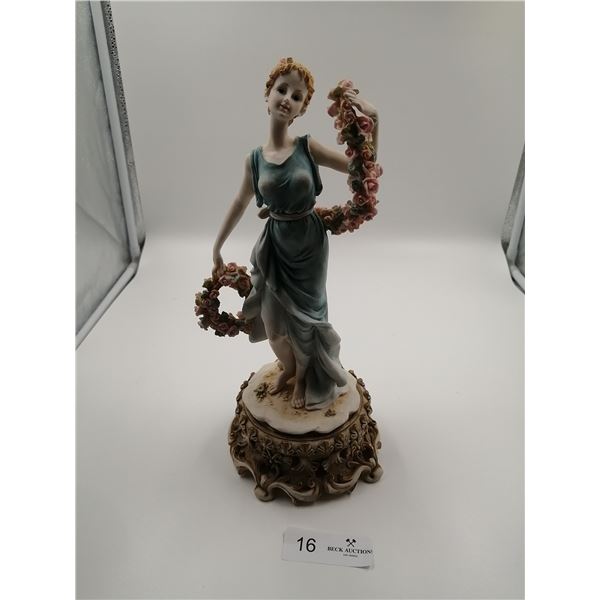 Plaster Lady Figurine With Flowers 13" Inches Tall